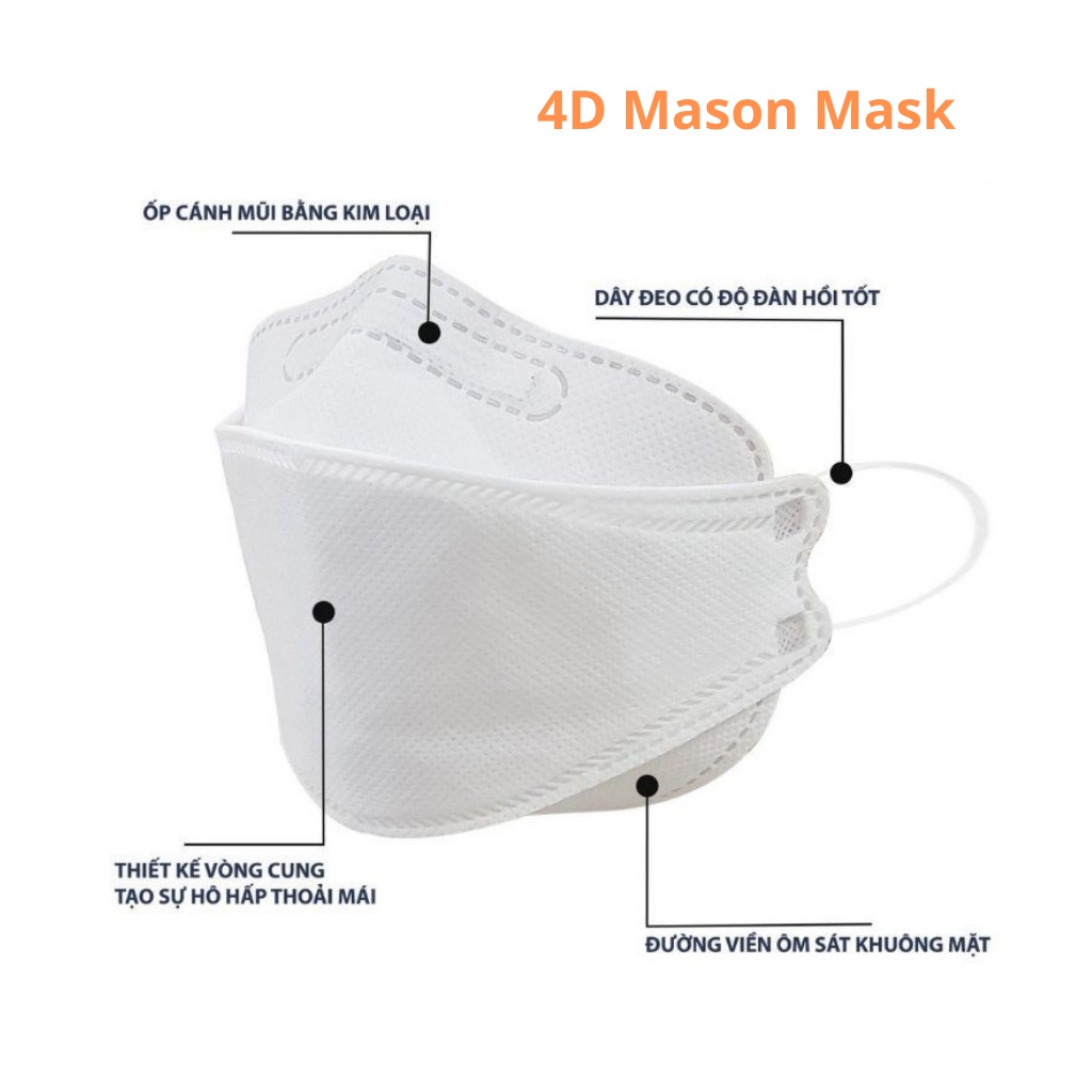 [HB Gift] Khẩu Trang 4D Mason Mask Cao Cấp Lọc Bụi Mịn, Kháng Khuẩn 4 Lớp - Gói 5 Chiếc
