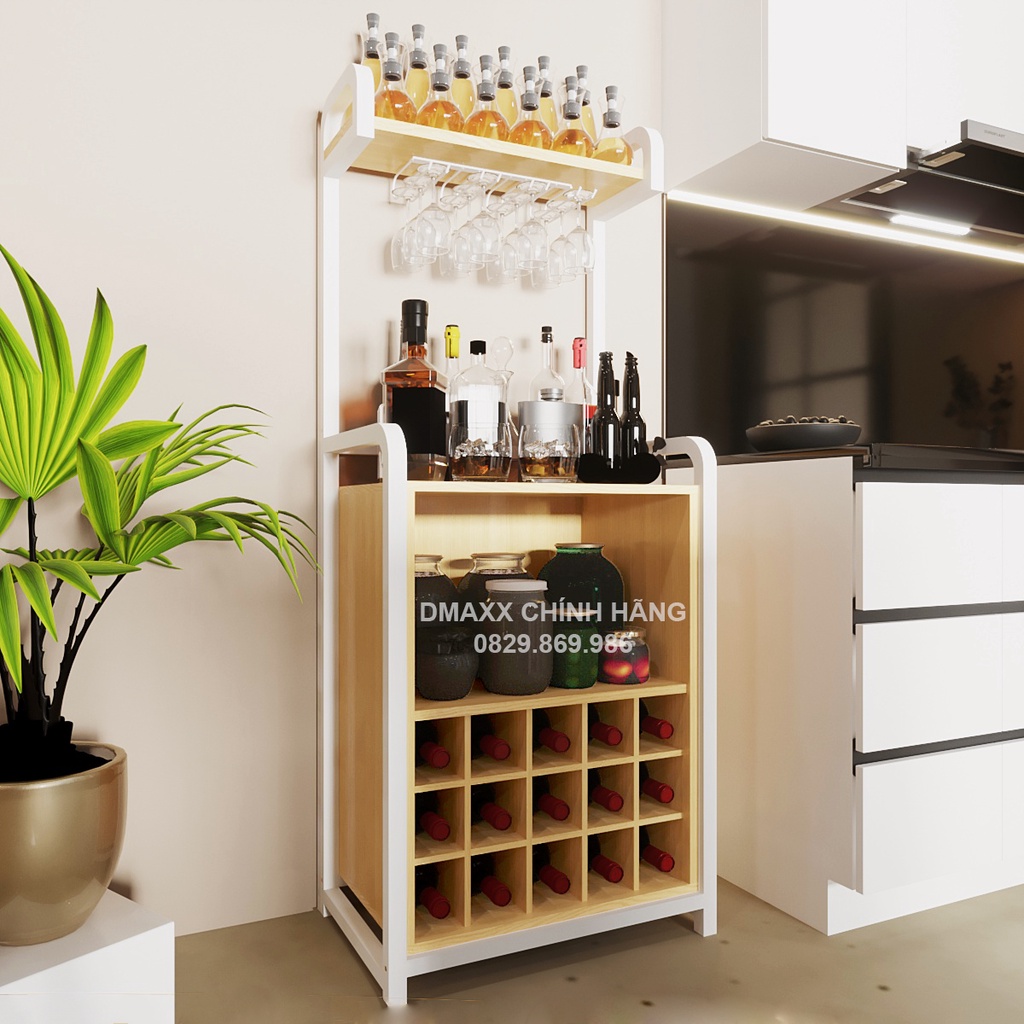 Kệ Rượu KR6000 DMAXX Chính Hãng, Kệ Gỗ Đa Năng Chịu Lực Tốt, Tặng Kèm Bộ Giá Treo Ly