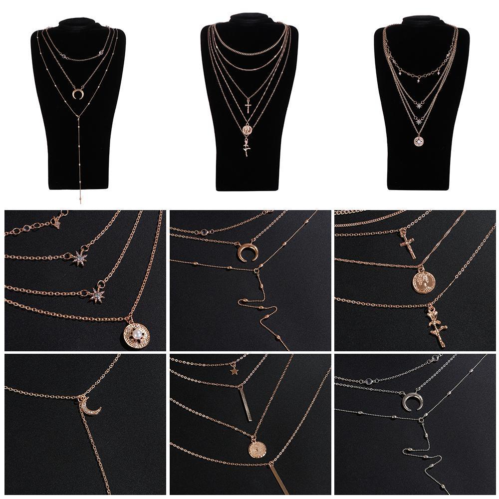 Vòng cổ Nhiều Lớp Thời Trang|Đồng Xu Hình Trăng Sao Phong Cách Boho