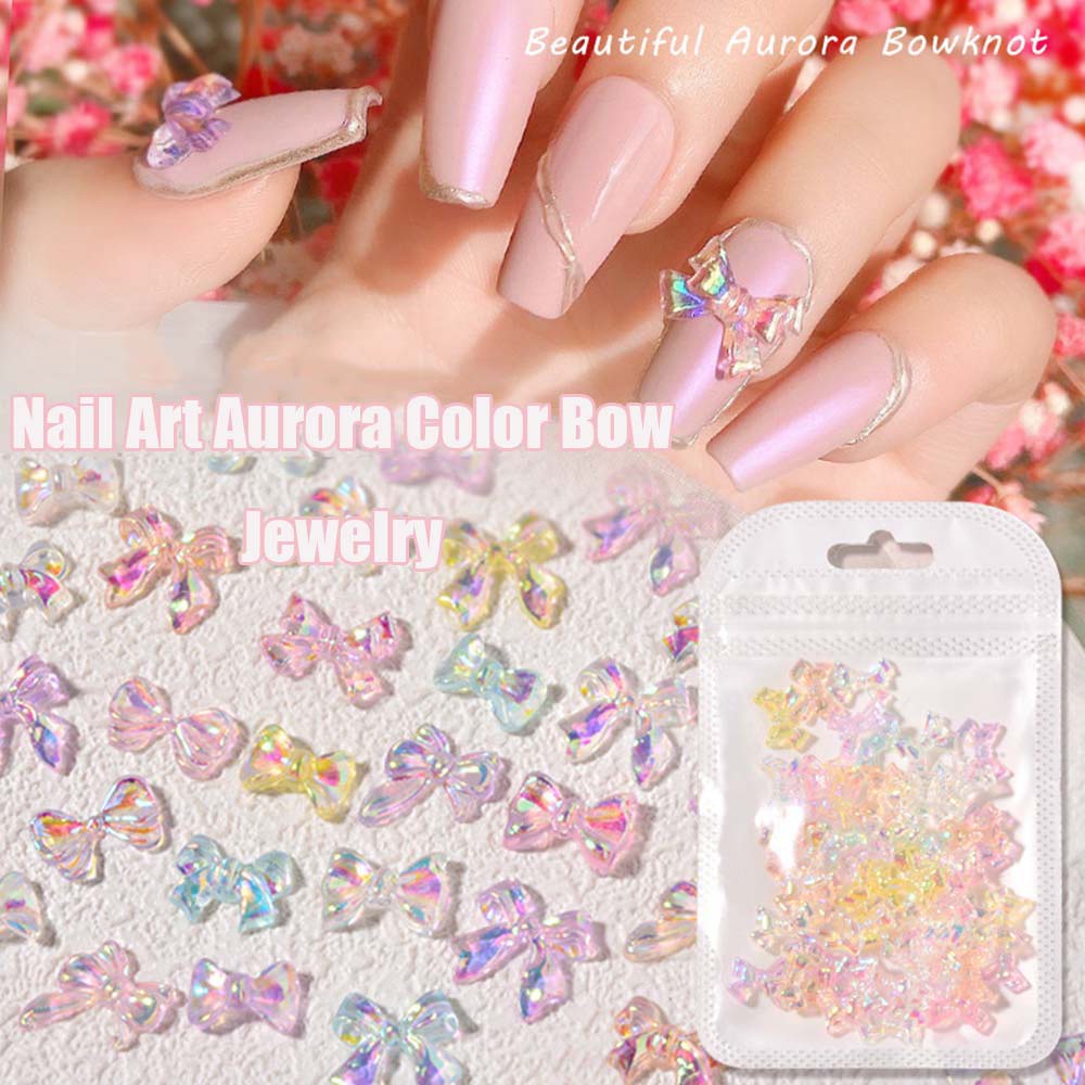 [Hàng mới về] Set 50 phụ kiện nơ 3d trong suốt lấp lánh trang trí móng tay nghệ thuật