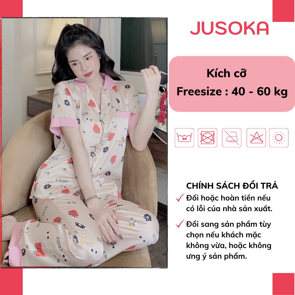 Đồ bộ nữ pijama lụa ngủ mặc nhà tiểu thư tay ngắn quần dài satin dễ thương JUSOKA