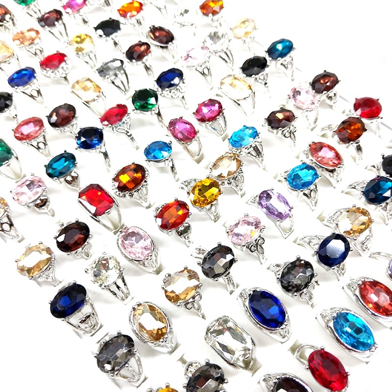 Set 20 Nhẫn Đính Đá Nhiều Màu Sắc Thời Trang Mới