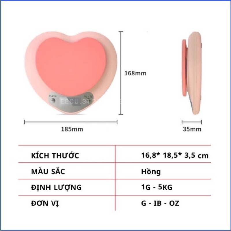 CÂN TIỂU LY TIM HỒNG 1KG - 5KG