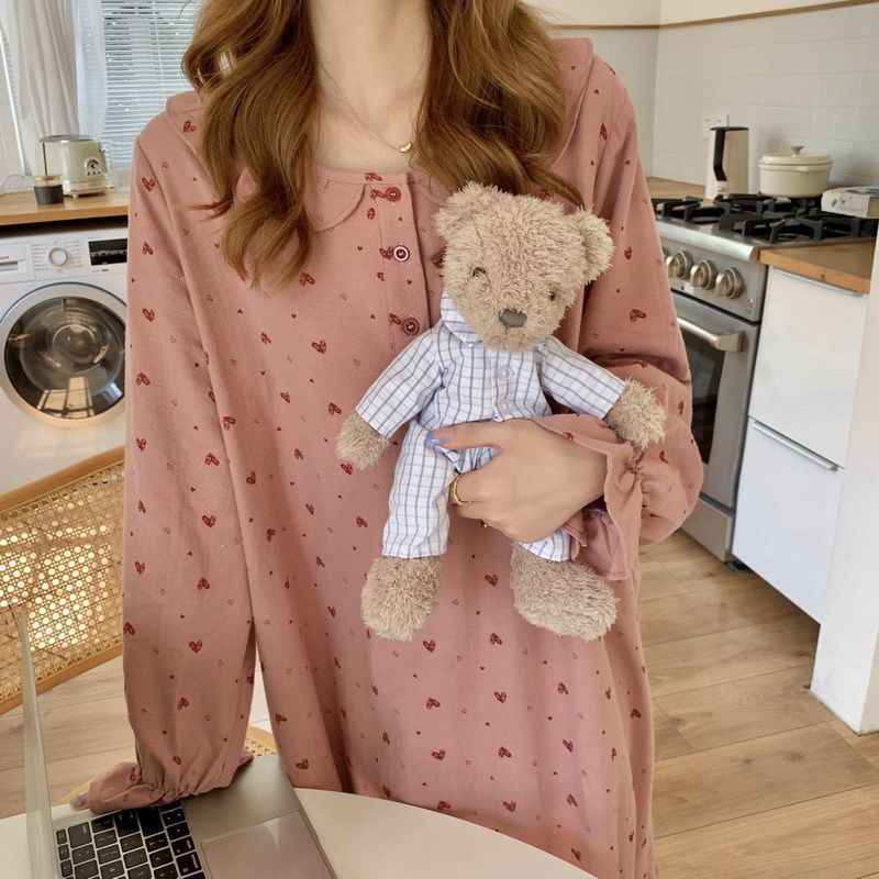 Jiashucheng Đầm Ngủ Dài Tay Phong Cách Công Chúa Ngọt Ngào Thời Trang Mùa Thu Hàn Quốc Cho Nữ