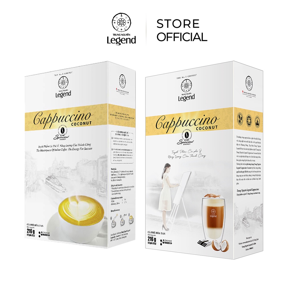 Combo 2 Hộp Cà phê Hòa Tan Cappuccino Coconut - Trung Nguyên Legend - Hộp 12 gói