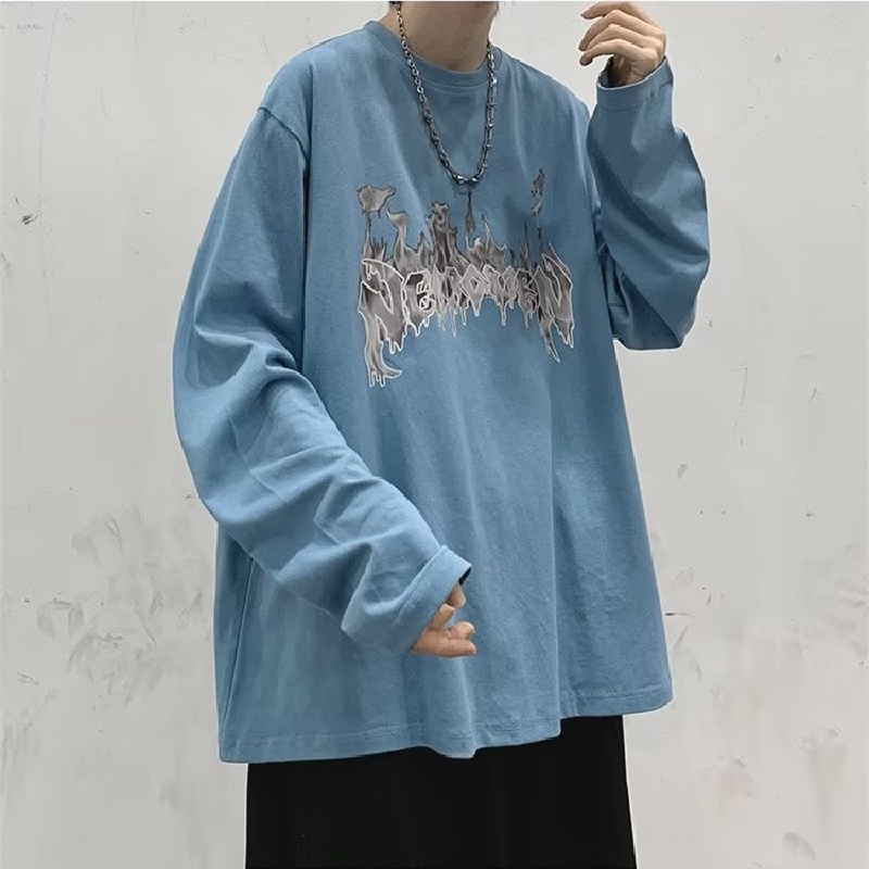 Áo Thun Tay Dài Dáng Rộng In Chữ Phong Cách Hip Hop Nhật Bản Thời Trang Cho Nam Và Nữ Size M-5XL