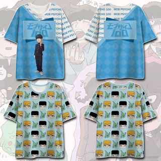 Áo thun unisex dáng rộng tay ngắn in hình mob psycho 100 plus size