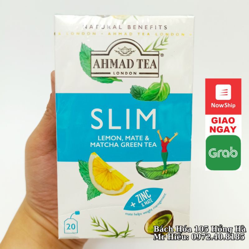 [T9/2023] Trà Ahmad Tea thảo mộc SLIM hộp 20 gói - Lemon, Mate &amp; Matcha Grean Tea