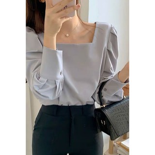 -❣️FREESHIP❣️ÁO CỔ VUÔNG PHỐI NÚT TAY XÊP LY CHẤT TƠ GÂN