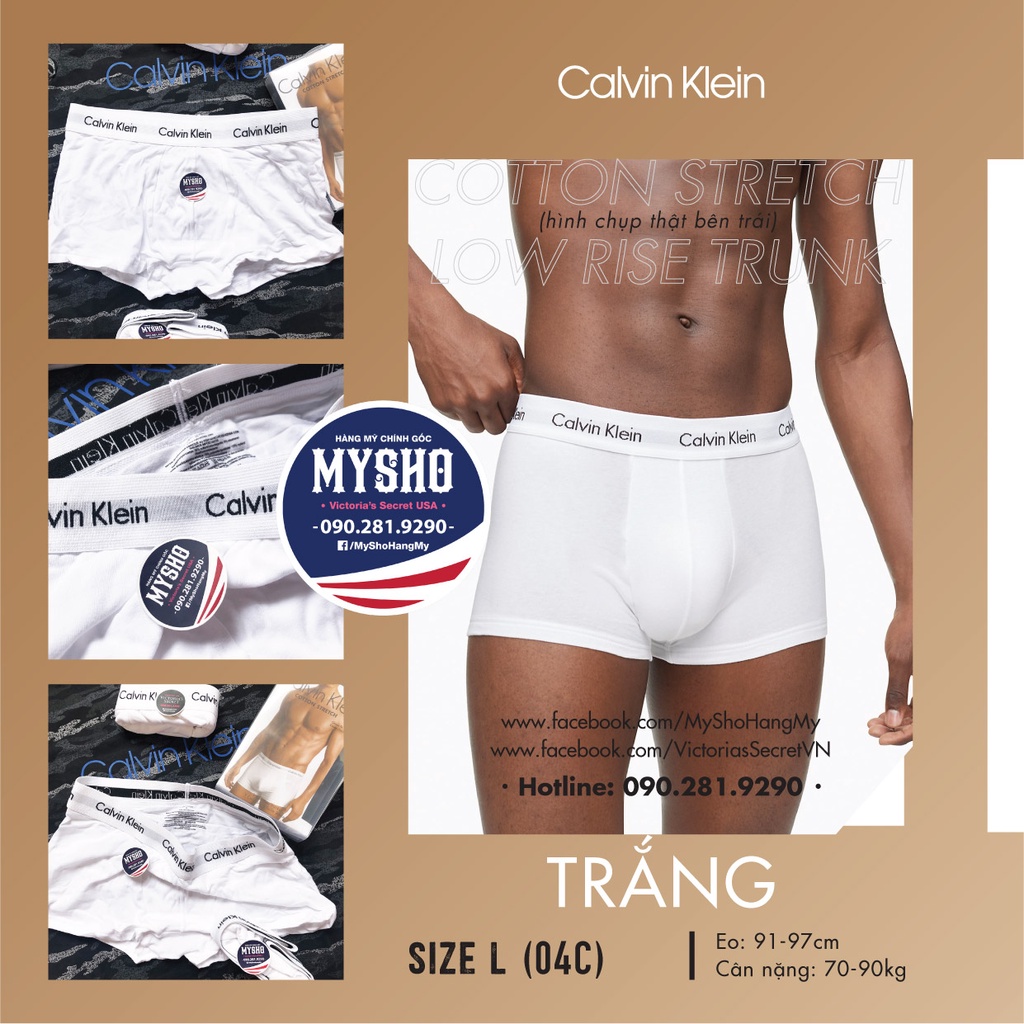 Quần lót CK Nam màu trắng với chất liệu Cotton Stretch, Kiểu dáng Low Rise Truck