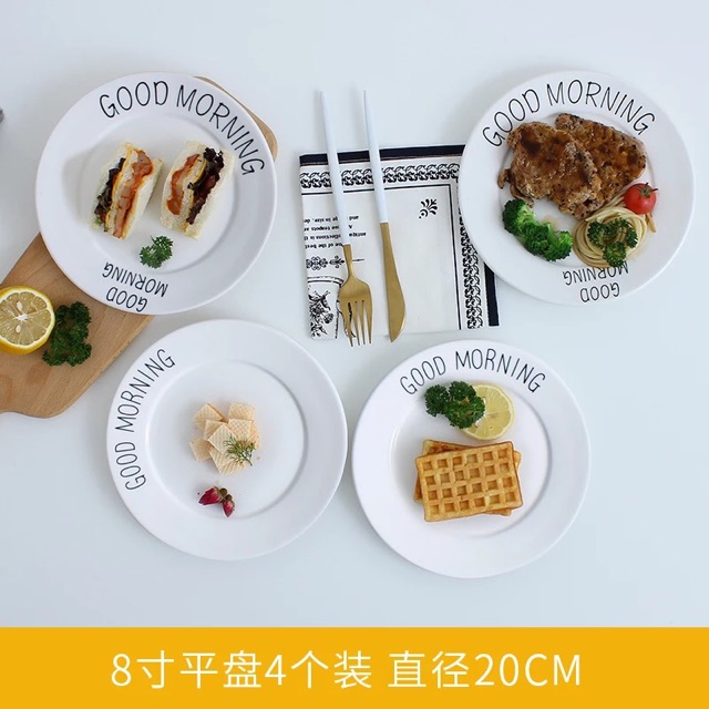 Set bộ 4 đĩa sứ trắng