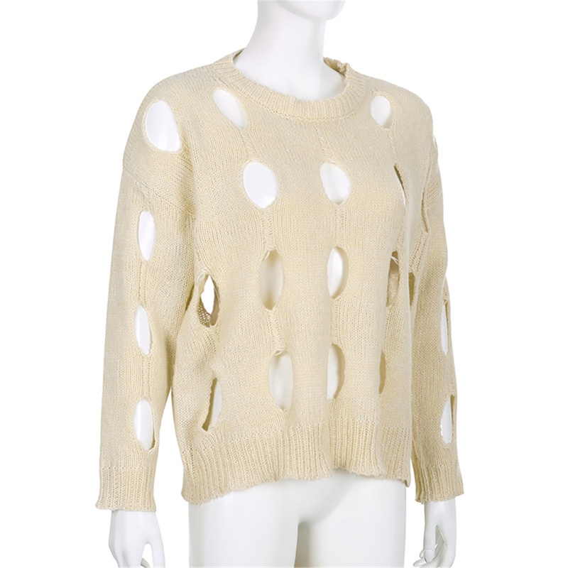 Áo Dệt Kim Tay Dài Y2K Khoét Lỗ Thời Trang Mùa Hè Cho Nữ