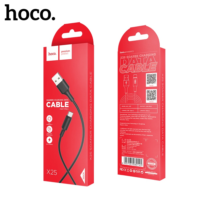 Cáp sạc 3A Hoco X25 Type-C dây TPE cao cấp siêu bền tốc độ cao cho Android dài 100CM