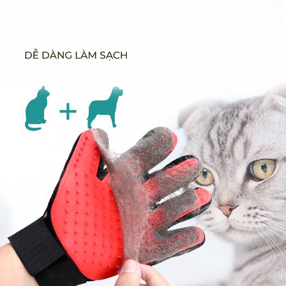 Găng tay chải lông,giữ lông rụng cho chó mèo