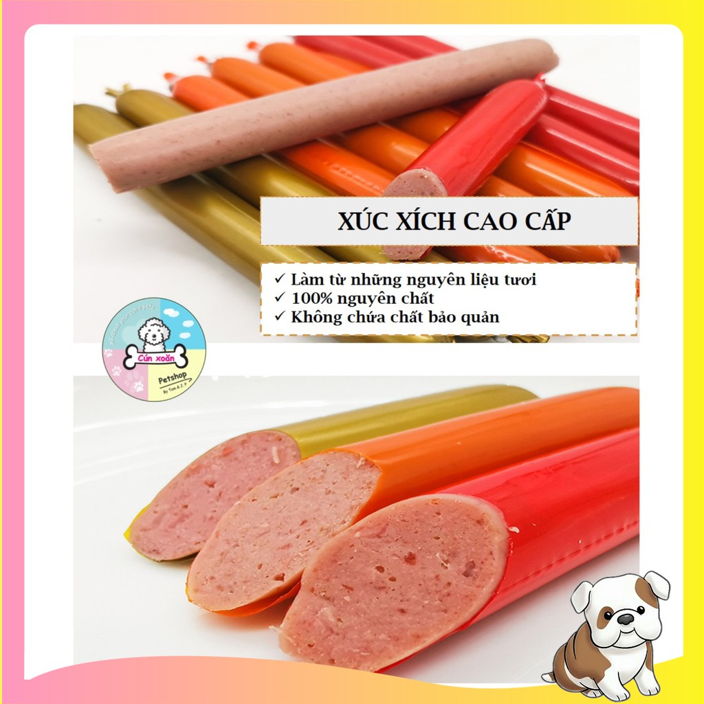 Xúc xích cho chó mix 5 vị (Bò/Gà/Vịt/Hải sản/Phô mai) (500gr/30 cây)