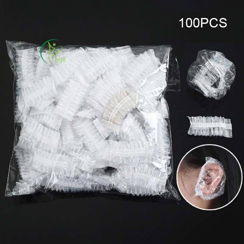 Set 100 bọc tai bằng nhựa trong suốt chống thấm nước dùng gội đầu / nhuộm tóc