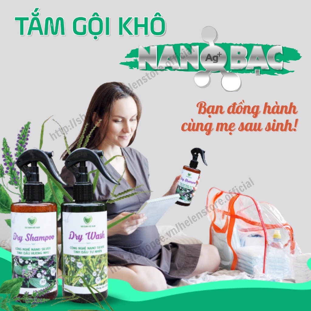 Tắm gội khô nano bạc cho người bệnh, phụ nữ sau sinh- Dry Shampoo &amp; Dry Wash Táo Xanh Việt Nam - Helen Store