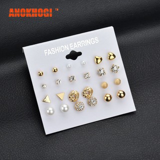 Korean Style Multiple models Jewelry Set Earrings 12 Pairs of Square Imitation Zircon Pearls Errings Peach Heart Diamond Earrings