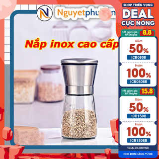 Lọ xay tiêu cầm tay - đồ xay hạt tiêu thủy tinh nắp inox cao cấp - đồ xay tiêu cầm tay - cối xay tiêu nguyetphukien