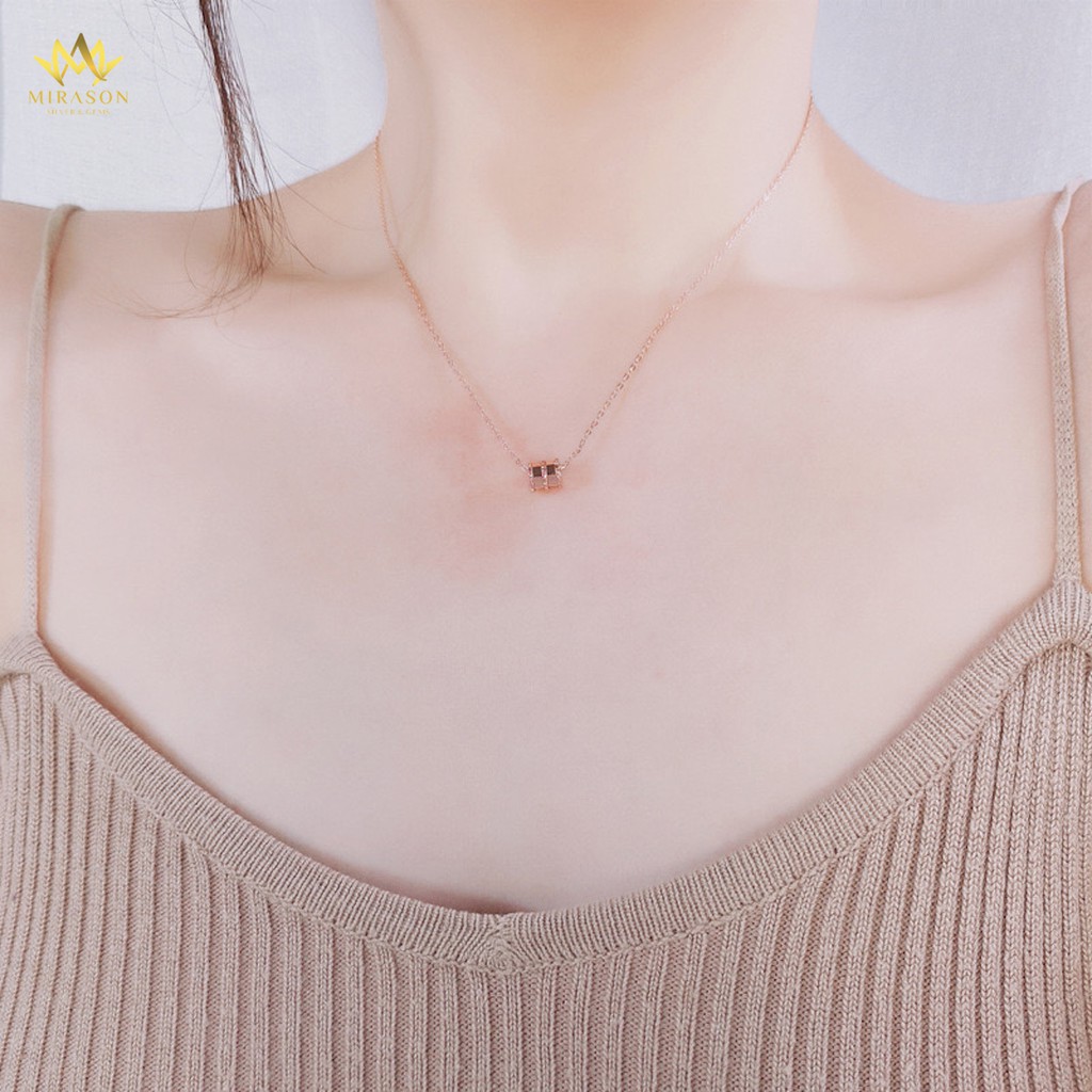 Dây Chuyền Bạc Nữ MIRASON Mặt Hộp Nạm Đá Sang Trọng MDC004  - Vòng Cổ Nữ Bạc 925 Cao Cấp