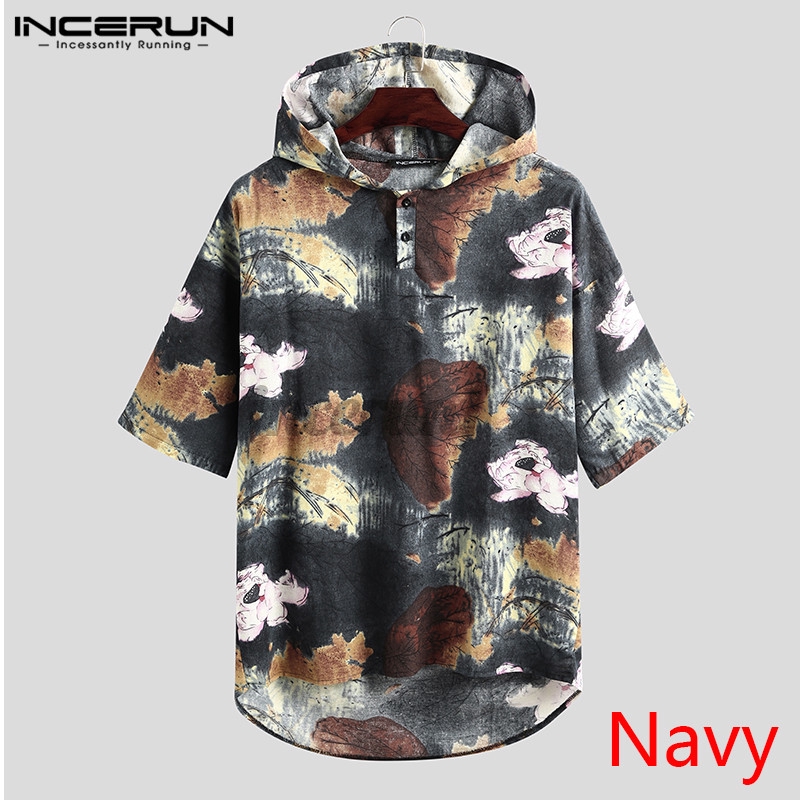 Áo Hoodie INCERUN Tay Ngắn In Họa Tiết Thổ Cẩm Dành Cho Nam | BigBuy360 - bigbuy360.vn