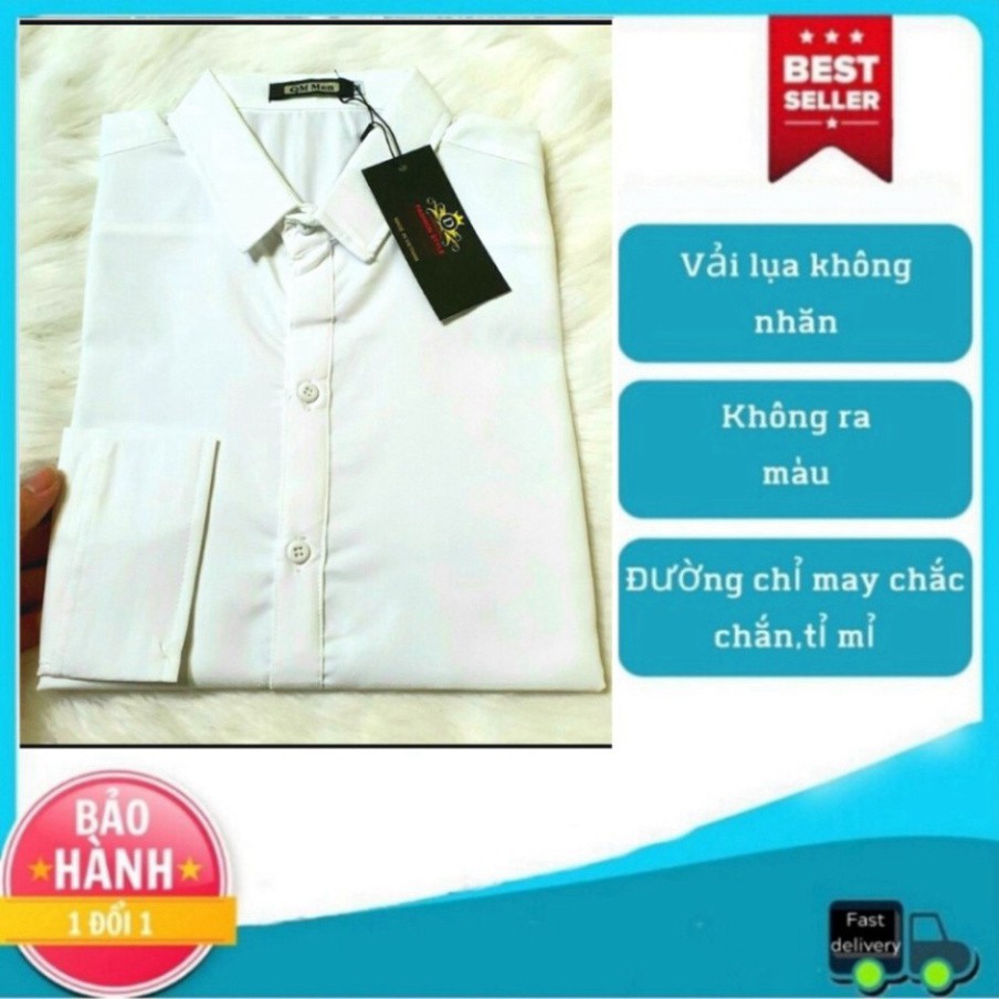 Áosơ mi nam Sơ mi nam chất lụa dài tay trắng trơn cổ bẻ cao cấp vip