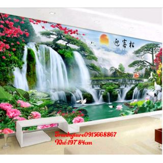 Tranh thêu chữ thập phong cảnh con nước hữu tình