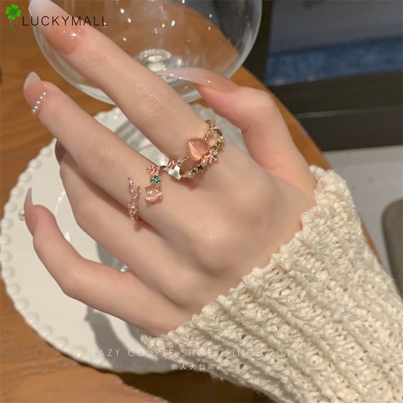 Nhẫn Hở Hình Trái Tim Đính Đá Zircon Ngọc Trai Thời Trang Cho Nữ