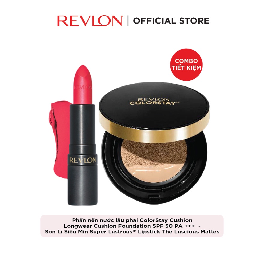 Combo Phấn nền nước lâu phai Revlon ColorStay Cushion Longwear Foundation SPF50PA+++ &amp; Son Lì Siêu Mịn SuperLustrous™