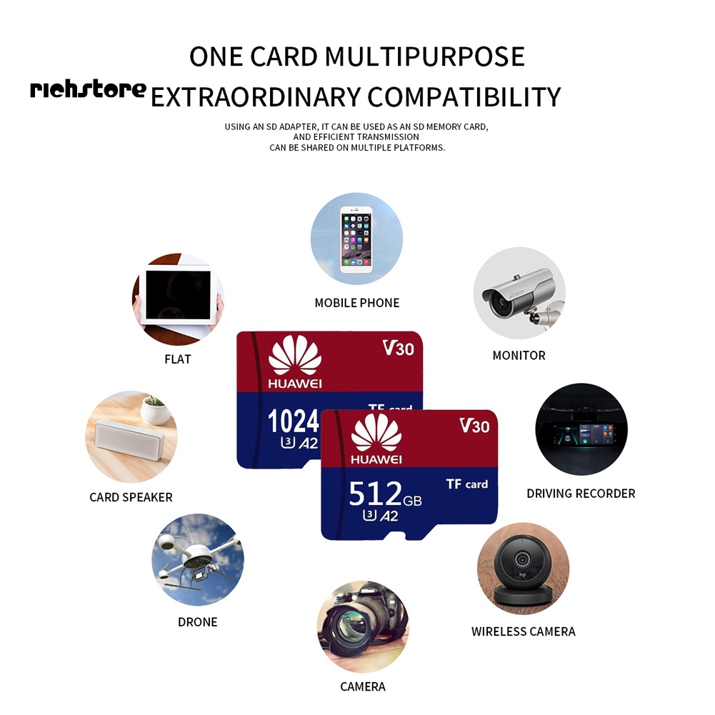 Thẻ Nhớ Hua Wei U3 512GB / 1TB Mini TF Micro Cho Điện Thoại / Máy Ảnh | BigBuy360 - bigbuy360.vn