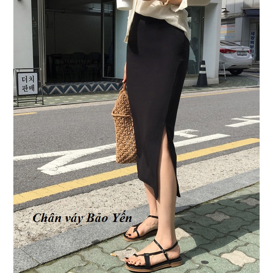 Chân váy dài xẻ sườn màu đen ( sẵn size) - M82