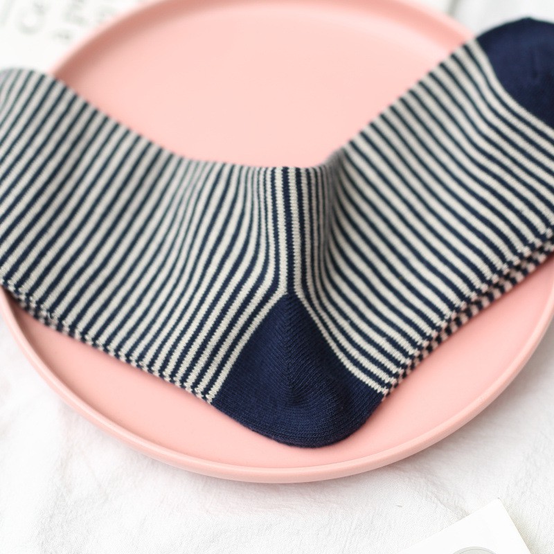 Set 4 Đôi - Tất Nữ Cổ Cao Cao Cấp, Chất Liệu Cotton Đi Mát - Họa Tiết Sọc Ngang Nhỏ - NUCAO-CCSOCNGANG-CB4