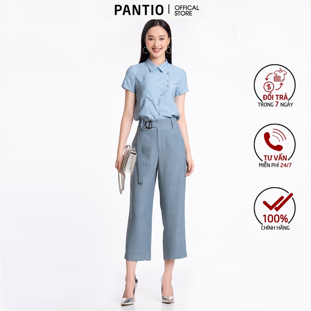 Áo sơ mi chất liệu thô thiết kế khuy chéo đặc biệt cổ đức dáng suông FAS52194 - PANTIO