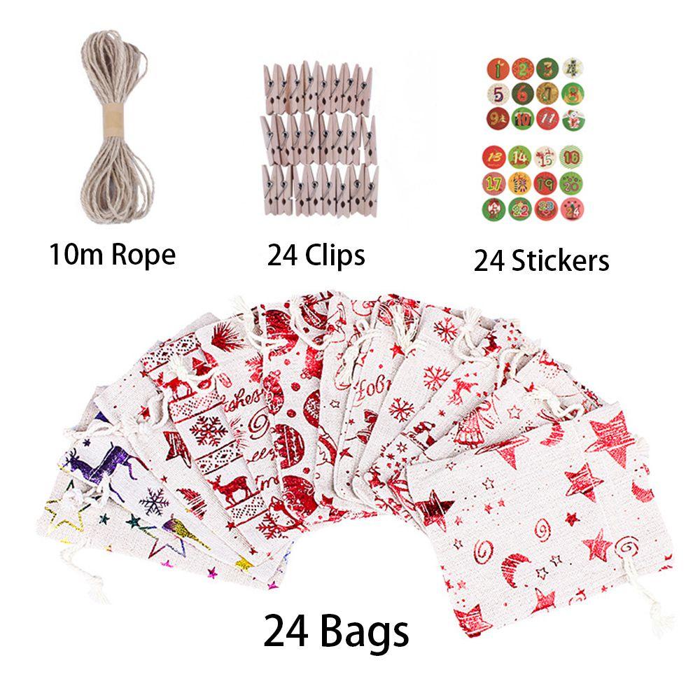 Set 24 Túi Đựng Bánh Quy Có Kẹp Đếm Ngược Ngày Giáng Sinh DIY