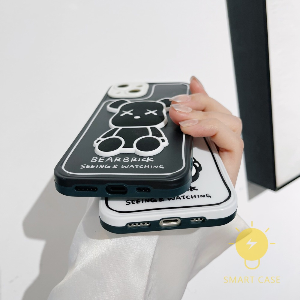 3D Bear Phone Case Compatible with iPhone 13 Pro Max 12 11 Mini X XS Max XR SE 8 Plus 7 6 6S Aesthetic Ins Newest Fashion Korean Style Retro Classic Cute Cartoon Couple Shockproof Protective TPU Cover Shell