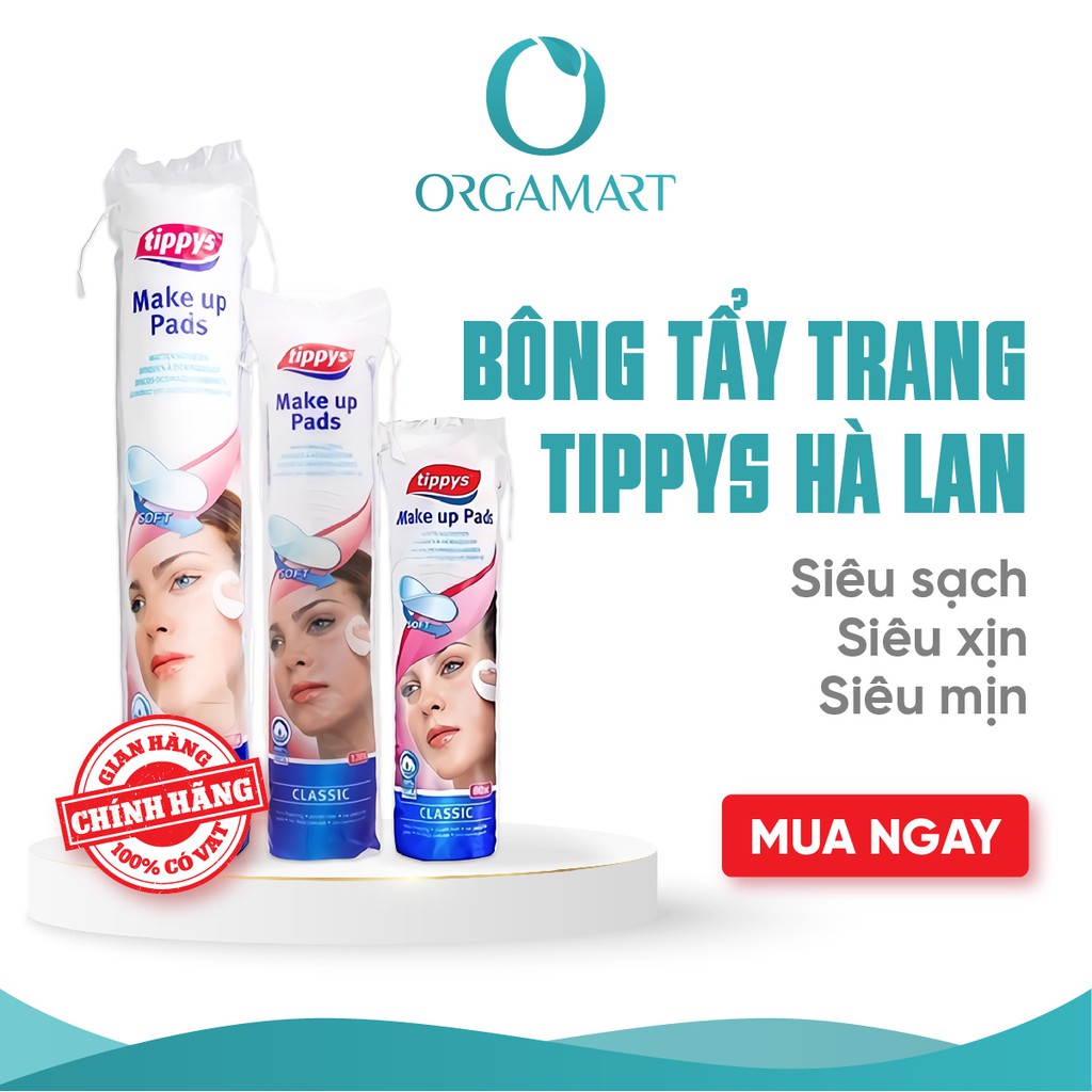 Bông tẩy trang Tippys Classic Make Up Pads 100% Cotton Tự Nhiên