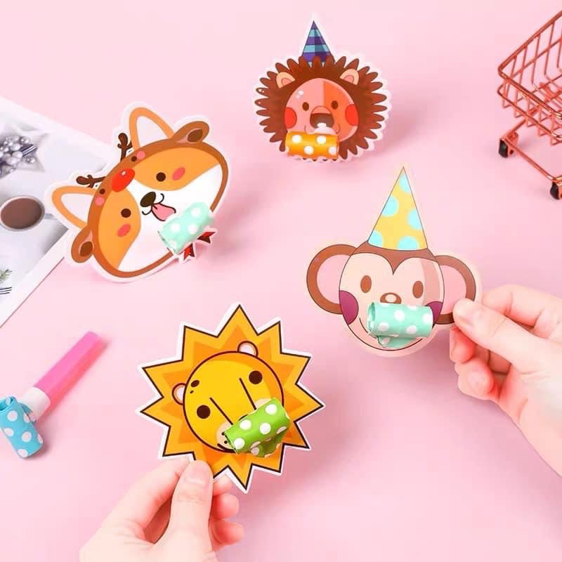 Set 10 kèn giấy có gắn hình ngộ nghĩnh làm phụ kiện sinh nhật cho bé