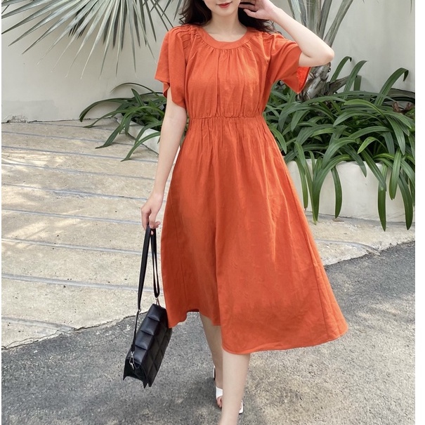 MSD004 Đầm Namyn Chiết Eo Váy Cổ Xếp Ly Váy Xinh Xắn Phong Cách Hàn Quốc Nữ Tính Tay Đơn Giản Sang Trọng