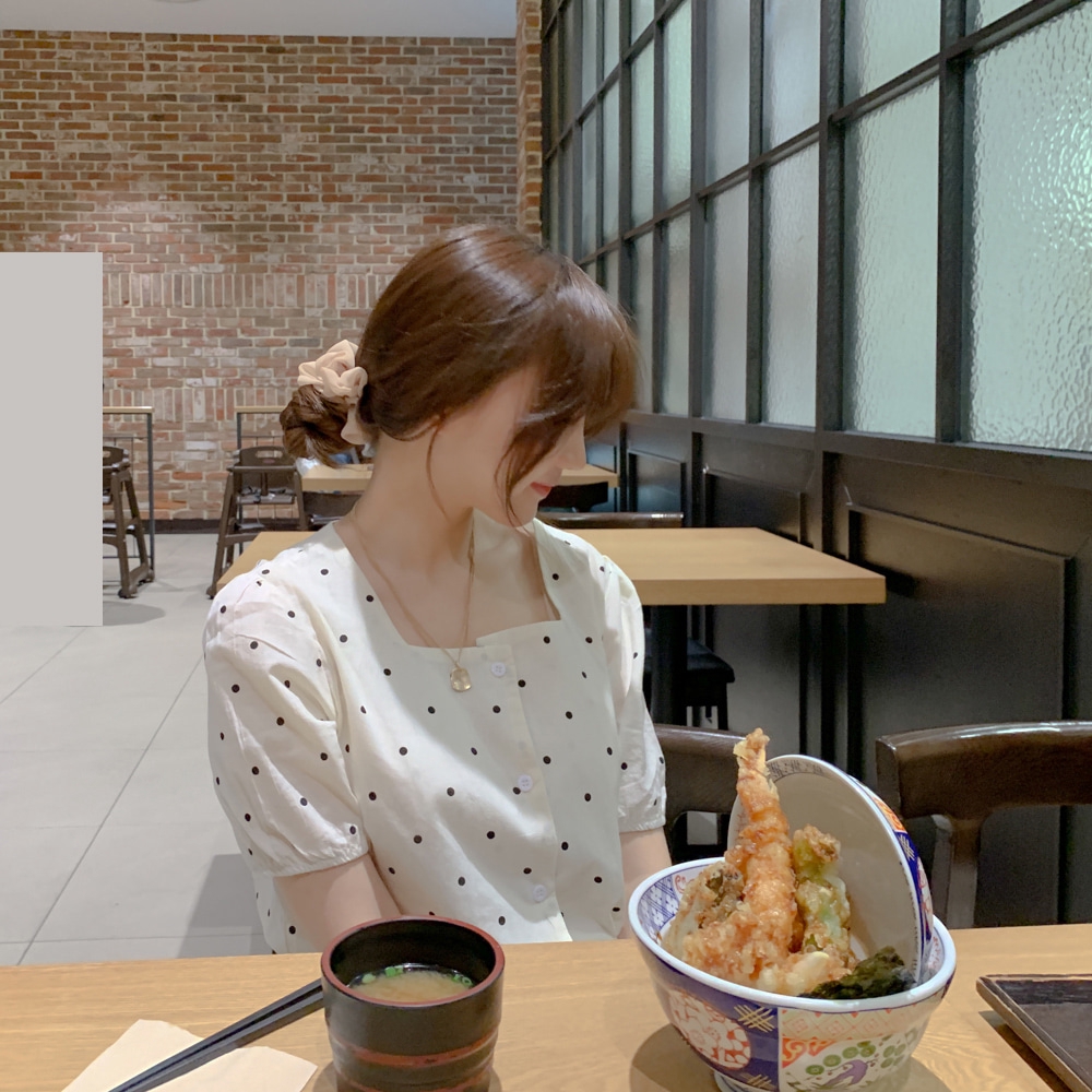 SUXI Áo sơ mi tay ngắn họa tiết chấm bi thanh lịch thời trang phong cách Hàn Quốc cho nữ