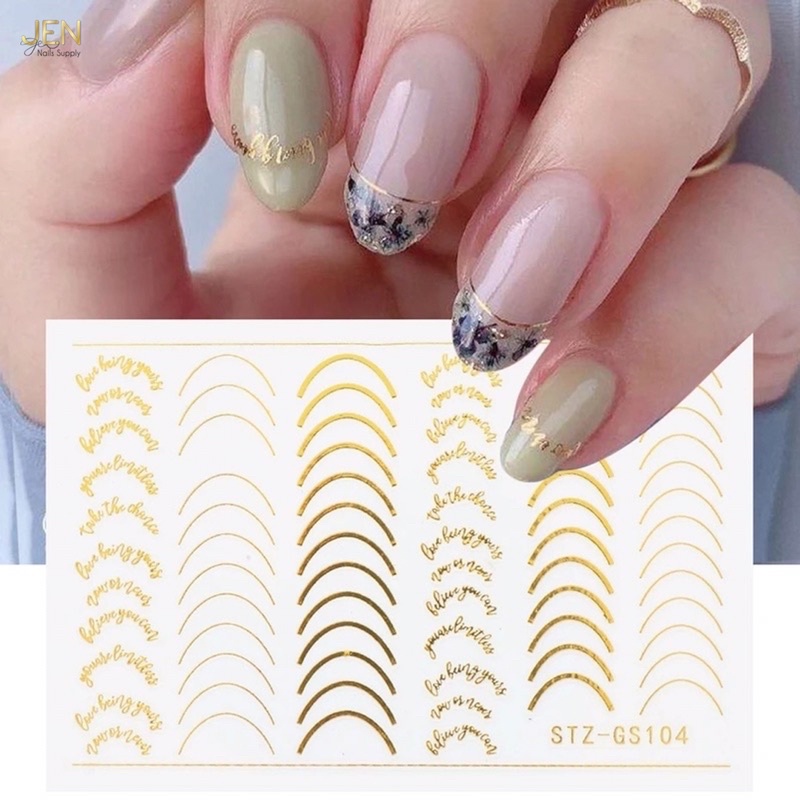 Sticker dán móng đường cong tròn line viền vàng-hình dán nail