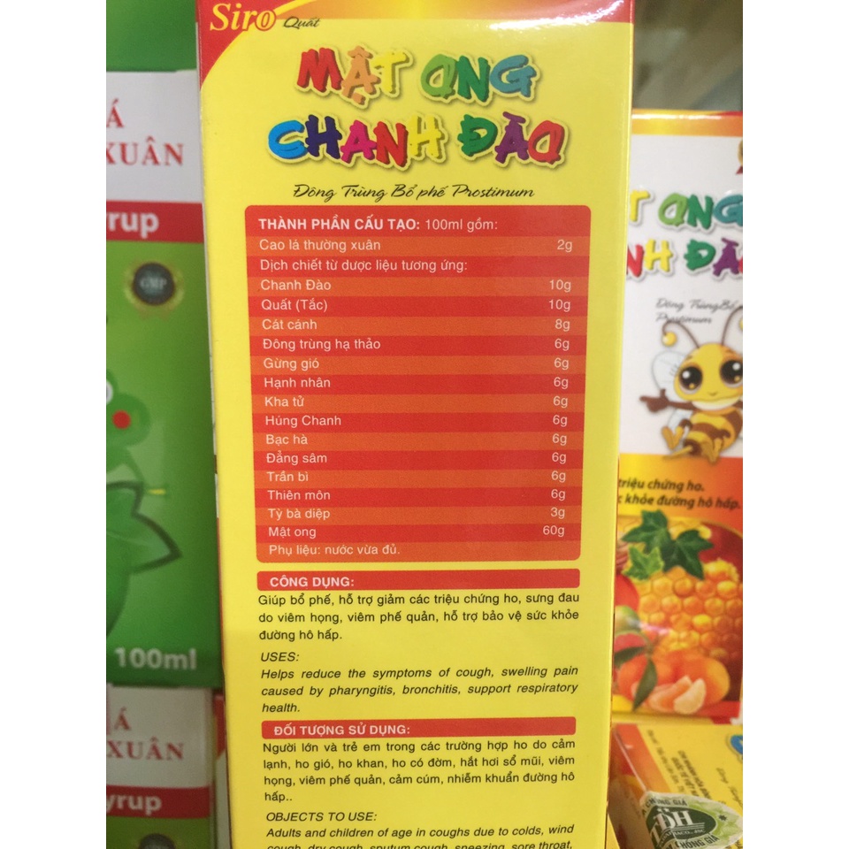 Siro ho chanh đào mật ong lo 100ml