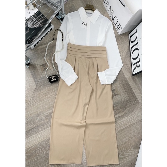 [ 𝐅𝐑𝐄𝐄 𝐒𝐇𝐈𝐏 ] SÉT ÁO SƠ MI TAY DÀI BỒNG MIX QUẦN CẠP LY . CHẤT SƠ MI LỤA QUẦN TUYẾT MƯA Ạ