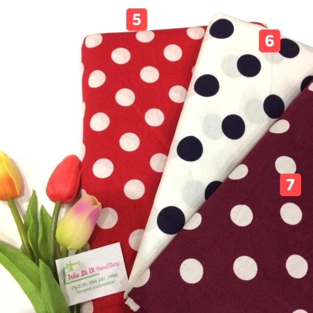 V219🌈 VẢI TWILL HOẠ TIẾT CHẤM BI MAY ĐỒ CHO DOLL, OBITSU, DIY, HANDMADE, QUILTING, SCRUNCHIES..