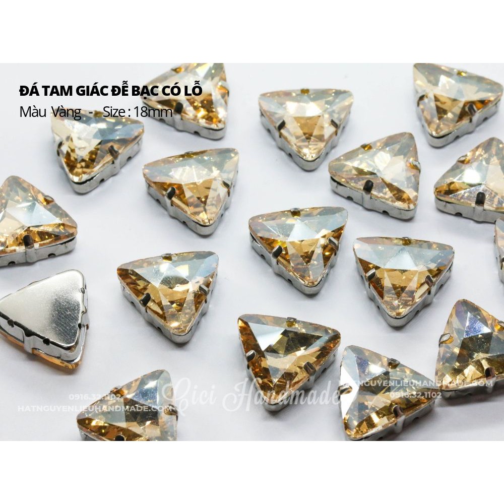 Set 5 hạt đá tam giác đế bạc 18mm Cici Handmade chuyên hạt đá hạt pha lê hạt cườm hạt trang sức tự làm