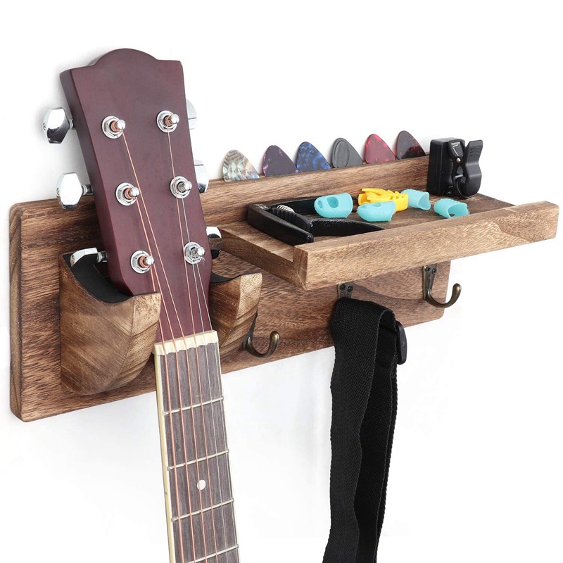 Giá Đỡ Đàn Guitar Gắn Tường Bằng Gỗ Kèm 3 Móc Treo Tiện Dụng