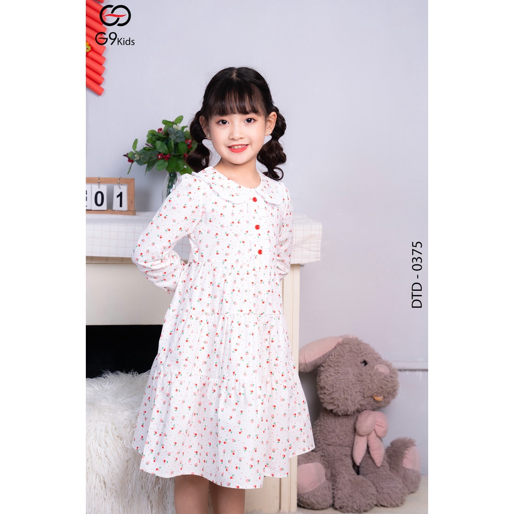 Đầm tay dài  0375 G9moza với chất liệu Kate tạo nên phong cach đi học và đi chơi cho bé yêu
