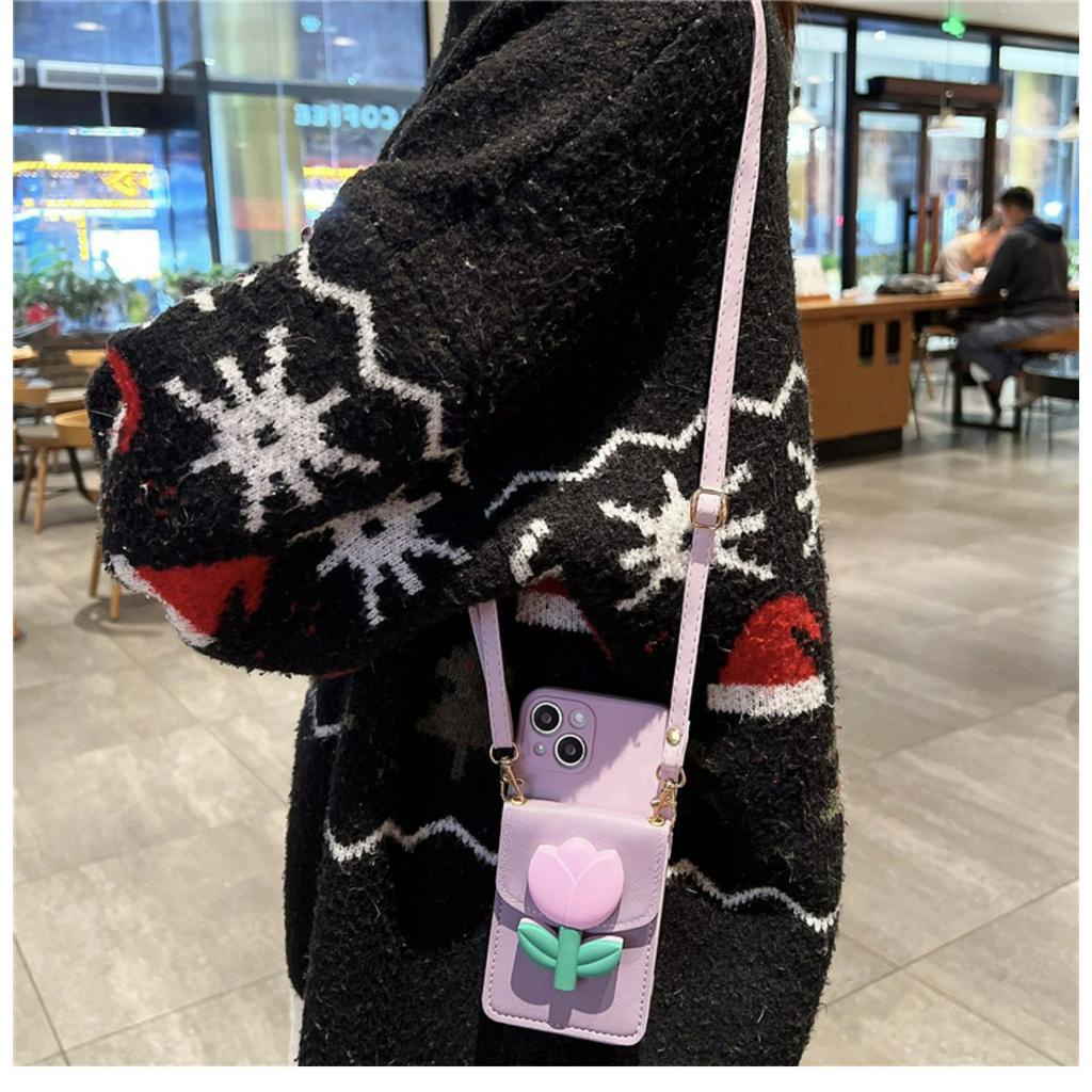 Ốp Điện Thoại Mềm Hình Hoa Có Dây Đeo Cho iPhone13Mini 11 12ProMax XR XSMAX 7 / 8PLUS 6 / 6s SE2020 14Promax