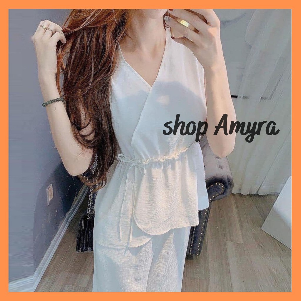 Set đồ nữ sang chảnh eo bo thun,bộ đồ nữ quần ống rộng mặc thoải mái - AMYRA SE004 | BigBuy360 - bigbuy360.vn