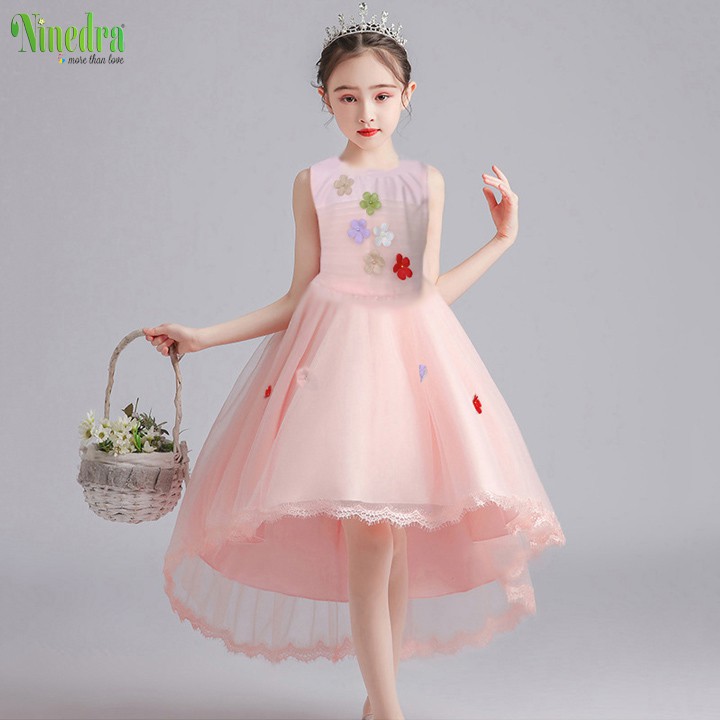 Đầm công chúa đuôi tôm đính hoa 3D size đại bé gái 22-40kg - Ninedra