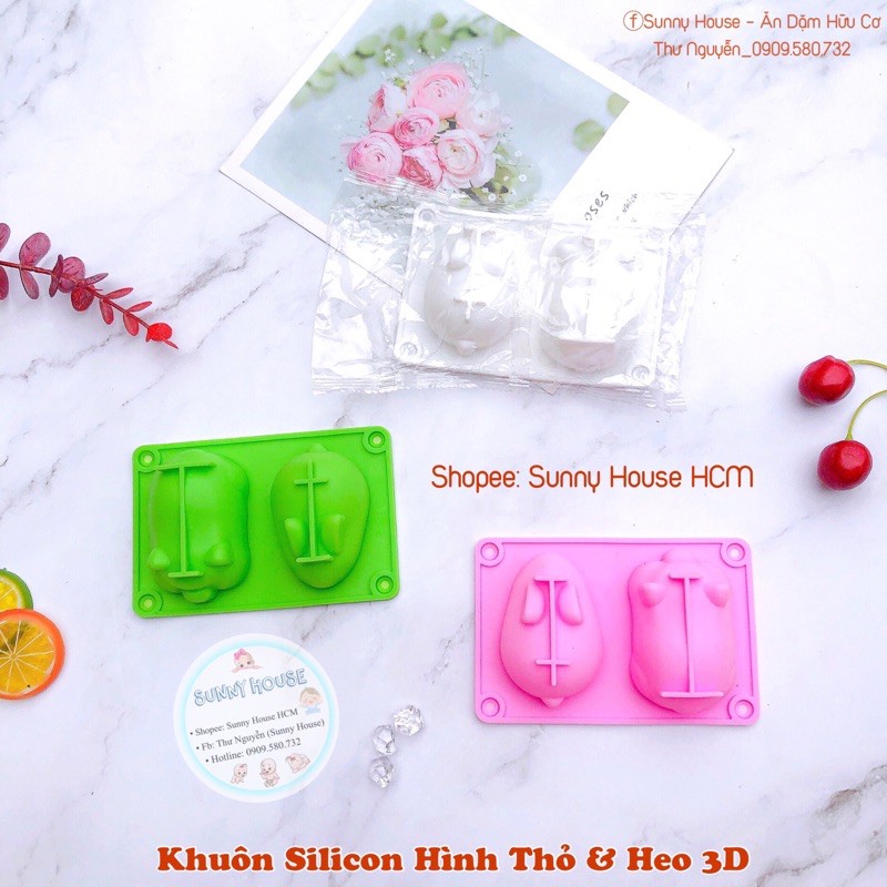 Khuôn silicon hình thỏ ngọc và heo 3D làm bánh, thạch, tàu hũ non, rau câu,...cho bé